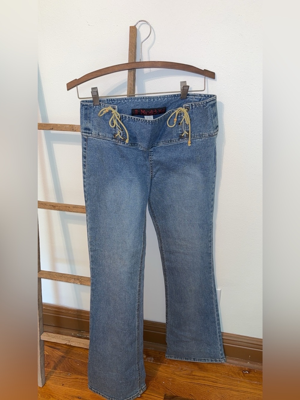 Mudd Blue Flare Jeans with Yellow Lace-Up Waist